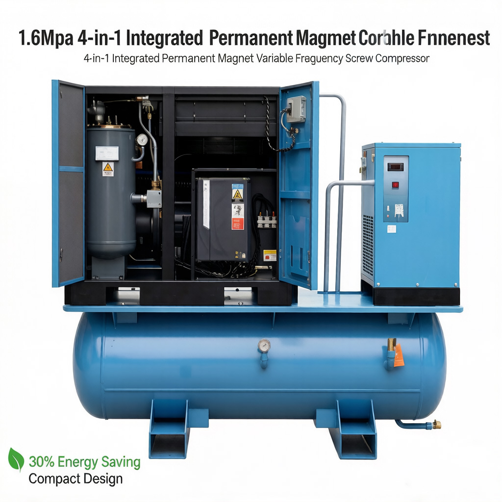 Factory Price Silent Type 4 in 1 8bar 1.1m3/min All in One 7.5 Kw Vsd Industrial Screw Air Compressor with Tank