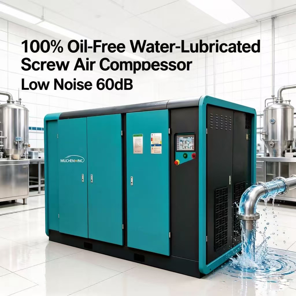 MCX Oil-Free Water-Lubricated Screw Air Compressor for Food Industry, 60dB Ultra-Quiet, 100% Oil-Free Technology, Industrial Grade